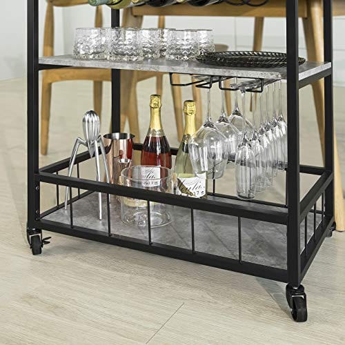 Haotian FKW56-HG,Bar Serving Cart Home Myra Rustic Mobile Kitchen Serving cart,Industrial Vintage Style Wood Metal Serving Trolley Fashion