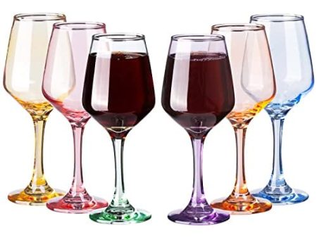 SUNNOW 12 Ounce Multicolor Crystal Wine Glass,for Home Dinning, Bar and Party,Set of 6 Sale