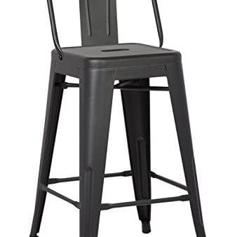 AC Pacific Modern Industrial Metal Bar Stool, Bucket Back and 4 Leg Design Ideal for Kitchen Island or Counter Top, Set of 2, 24  Seat, Matte Black For Discount