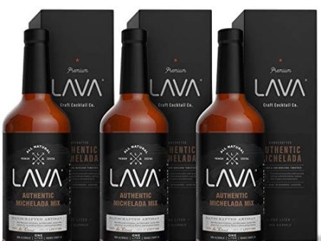 (3 Pack) LAVA All Natural Authentic Michelada Mix Craft Cocktail Mixer, Made with Real Tomatoes, Ancho Chile Peppers, Tamarind, No Junk Ingredients, Vegan, 1-Liter (33.8oz) Glass Bottle, Ready to Use Online now