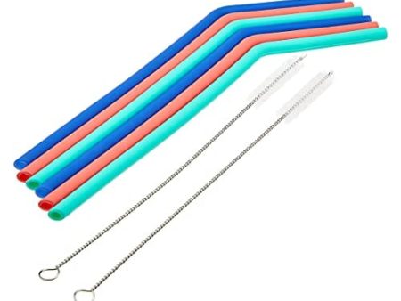 AmazonCommercial Silicone Straws and Cleaning Brushes - Set of (6) Straws and (2) Cleaning Brushes Hot on Sale