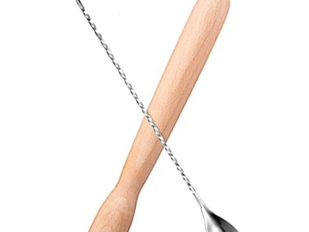 Wooden Cocktail Muddler Drinks Muddler Bar Muddler and 12 Inches Spiral Mixing Spoon Stainless Steel Shaker Spiral Spoon for Making Cocktails Drinks Juice (Blanched Almond) Fashion