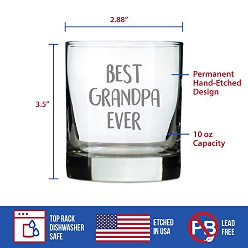 Best Grandpa Ever - Whiskey Rocks Glass - Fun Gift for Grandfathers - Cute Engraved Glasses for Grandparents - 10.25 oz Online