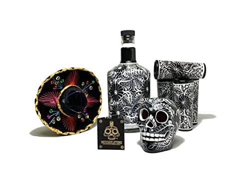 Tequila Decanter Set, Liquor Decanter with Shot Glasses and Mexican Sombrero, Hand-painted Decanter, Skull Decanter, Bar Decoration, Unique Tequila Gift, Gift For Dad, (Black Decanter Set) Cheap