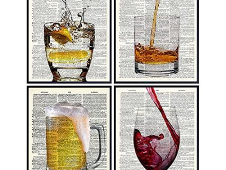 Upcycled Bar Dictionary Wall Art Prints - Set of Four (8X10) Vintage Unframed Photos - Perfect Gift for Game Room, Bar, or Man Cave Decor - Wine Online now