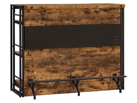 BOWERY HILL Industrial Style Home Bar Counter Unit with Stemware Rack in Antique Nutmeg on Sale