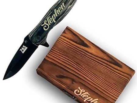 Christmas Gifts For Guys, Custom Engraved Pocket Knife - Fishing, Camping, Hunting Knife - Personalized Gift - Perfect for Groomsmen, Birthday, Anniversaries & More - Sturdy Wooden Handle & Sharp, Thick Blade For Cheap