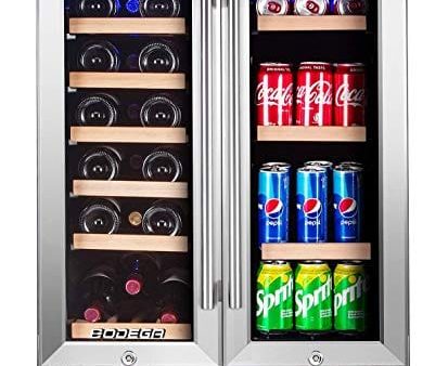 BODEGA Wine and Beverage Refrigerator,24 Inch Dual Zone Wine Cooler With Memory Temperature Control Built-In or Freestanding 2 Safety Locks Soft LED Light Quiet Operation Hold 19 Bottles and 57 Cans Sale