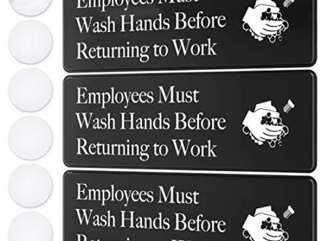 Employees Must Wash Hands Sign - 3  x 9  - Ideal for Wall, Door or Sink- Perfect Signs for Staff Bathroom, Washing Station, Restaurant or Commercial Kitchen for Food Health and Safety Compliance Online