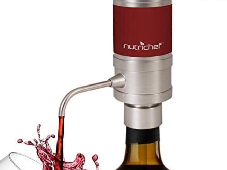 Electric Wine Aerator Dispenser Pump - Portable and Automatic Bottle Breather Tap Machine - Air Decanter Diffuser System for Red and White Wine w  Unique Metal Pourer Spout - NutriChef PSLWPMP50 Discount