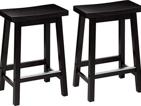 Amazon Basics Solid Wood Saddle-Seat Kitchen Counter-Height Stool - Set of 2, 24-Inch Height, Black Discount