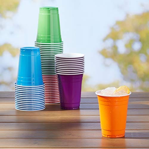 AmazonCommercial Plastic Cups, 16oz, Orange, Light Blue, Purple, Lime Green, Pack of 120 For Discount