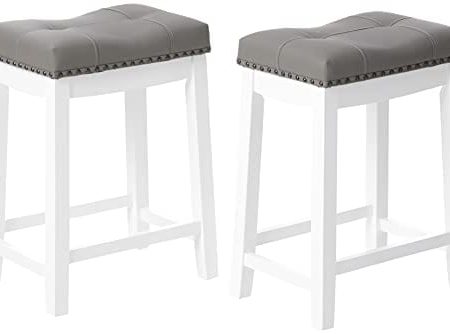 Angel Line Cambridge bar stools, 24  Set of 2, White with Gray Cushion Online Hot Sale