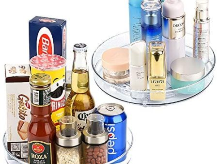 Empaxum 2 Pack Lazy Susan Cabinet Organizer 10.6  Clear Plastic Turntable Organizer Rotating Spice Rack Kitchen Storage Cosmetic Makeup Organizers for Pantry, Countertop, Fridge, Vanity, Bathroom Online now