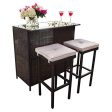 SUNCROWN Outdoor Bar Set 3-Piece Brown Wicker Patio Furniture - Glass Bar and Two Stools with Cushions for Patios, Backyards, Porches, Gardens or Poolside Fashion