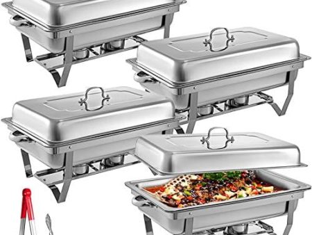 Mophorn Chafing Dish 4 Packs 4 Quart Stainless Steel Full Size Rectangular Chafers for Catering Buffet Warmer Set with Folding Frame Fashion