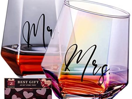 FONDBLOU Wine Glasses Gifts for Mr and Mrs, Wedding Gifts for Bride and Groom, Gifts for Bridal Shower Newlywed Engagement and Anniversary, Couples Gifts for Husband & Wife(12oz*2 Glass) Supply