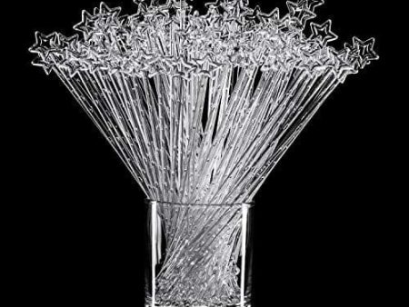 100 Pieces 9.1 Inch Star Top Swizzle Sticks Disposible Plastic Star Top Crystal Swizzle Sticks (Clear) Sale