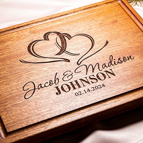 Personalized Cutting Board Custom Engraved Two Hearts Design (#027) Wedding or Anniversary-Housewarming or Corporate Gift USA Handmade by Wedding Gift Boutique Fashion