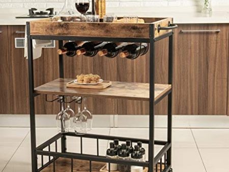 Tayene Bar Serving Cart Home Myra Rustic Mobile Kitchen Serving cart,Industrial Vintage Style Wood Metal Serving Trolley (Rustic Brown-A) For Sale