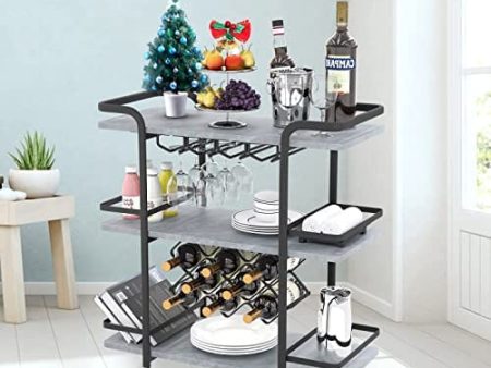 Jubao 3-Tier Bar Cart for The Home, Mobile Serving Bar Cart with Glass Holders and 8 Wine Racks Storage, Wine Trolley Kitchen Island Cart on Wheels, Modern Coffee Bar Cart for Kitchen Outdoor Online now