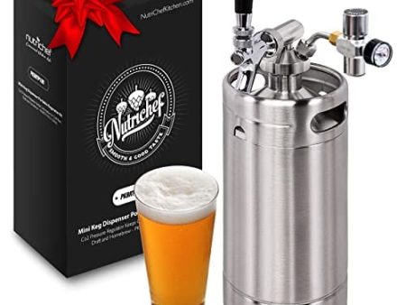 NutriChef Pressurized Growler Tap System - Stainless Steel Mini Keg Dispenser Portable Kegerator Kit - Co2 Pressure Regulator Keeps Carbonation for Craft Beer, Draft and Homebrew - PKBRTP100.5 (128oz) Hot on Sale