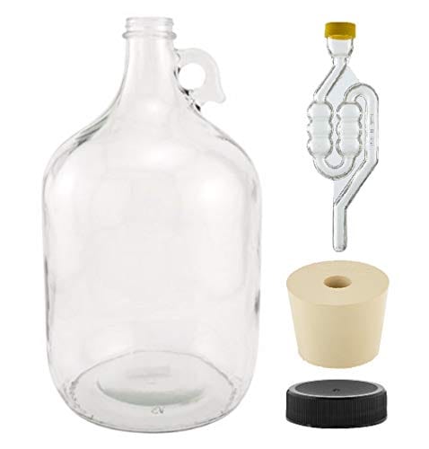 North Mountain Supply - 1G-38-ST-TB-1 1 Gallon Glass Fermenting Jug with Handle, 6.5 Rubber Stopper, Twin Bubble Airlock, Black Plastic Lid (Set of 1) Online now