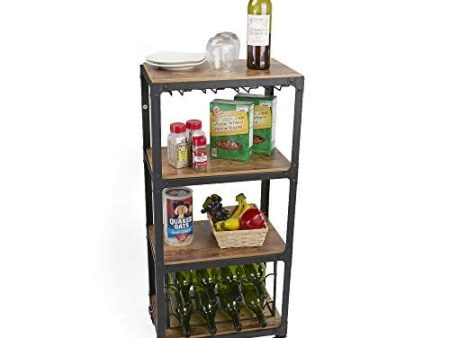 Mind Reader Mobile Kitchen Cart with Wine Rack and Stemware Storage, Black Cheap