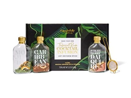 Thoughtfully Cocktails, Make Your Own Rum Infusion Cocktail Gift Set, Includes Mojito, Strawberry Daiquiri and Caribbean Rum Infusion Flavors in Glass Bottles, Set of 3 (Includes NO Alcohol) Online now