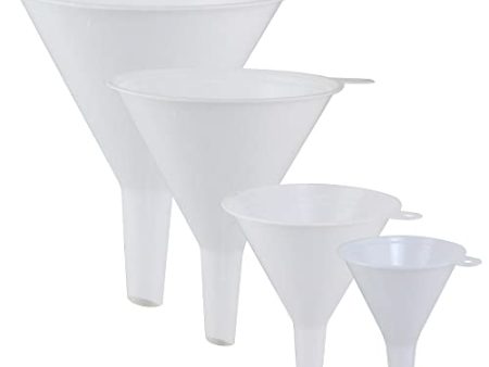 KarZone Plastic Funnel - 4 Pack of Round Kitchen Funnels for Filling Bottles, Jars & Containers - Small Funnel Sets - Automotive Oil Funnel for Gas, Lubricants and Fluids, White Online Hot Sale