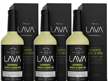 (3 Pack) LAVA Premium Authentic Sweet & Sour Mix, Made with Real Lemon Juice, Lime Juice, Raw Blue Agave, No Artificial Sweeteners. Whiskey Sour, Long Island Iced Tea, Lemon Drop. 33.8oz Glass Bottles For Cheap